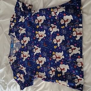 Frosty the snowman, scrub top. Size L.